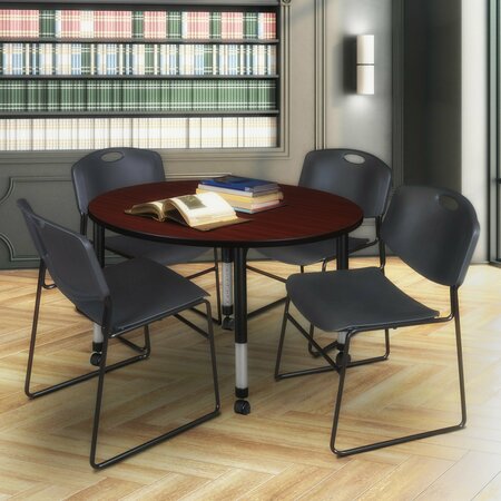 REGENCY Tables > Height Adjustable > Round Mobile Table & Chair Sets, 48 X 48 X 23-34, Mahogany TB48RNDMHAPCBK44BK